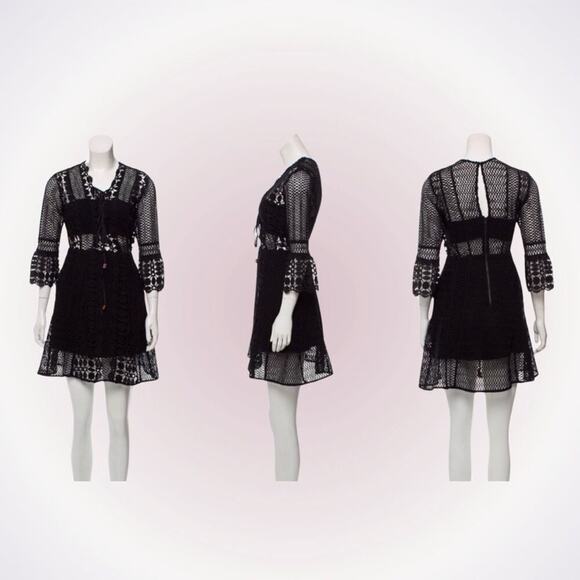 Self-Portrait Black Crochet Mini Dress | Sz 4 - Picture 1 of 5